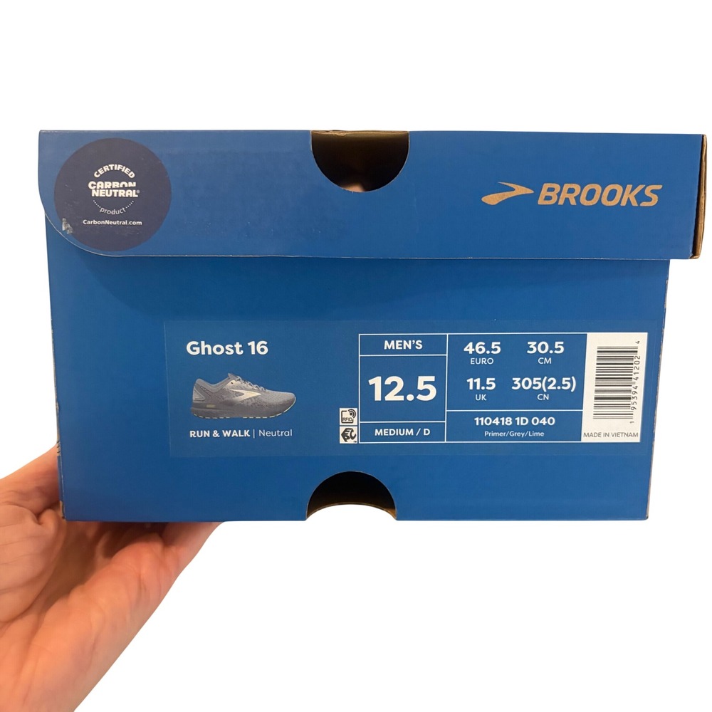 NEW IN BOX Brooks Ghost 16 Gray Lime Green Men's Running Walking Shoes Size 12.5 - Picture 12 of 13